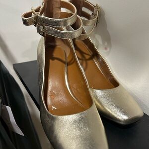 H by Halston Gold Ankle double Strap Heels